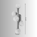 Size diagram showing 52cm (20") alabaster wall lamp with five 10cm (4") carved alabaster globes.