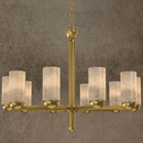 Single-tier alabaster chandelier with cylindrical stone shades and gold finish