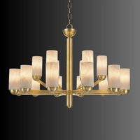 Side view of handcrafted double-tier alabaster chandelier with gold frame