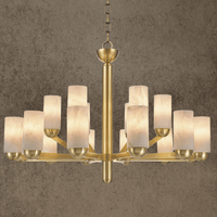 Luxury double-tier alabaster chandelier with hand-carved stone shades by HDLS Lighting