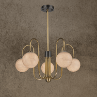 Handcrafted alabaster chandelier with brass arms and warm glow by HDLS Lighting Ltd.
