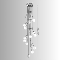Dimensioned image showing 272cm (107") alabaster chandelier with 77 cm (30-inch) diameter