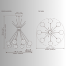 Alabaster Valeria chandelier CAD drawing with front elevation, top view, dimensions and 8 alabaster spheres