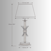 CAD drawing of Maria Eleganza Table Lamp, front view with detailed measurements in metric and imperial.