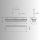 Technical CAD drawing of Florence Trapunto Neve linear chandelier with dimensions