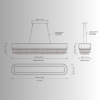 Technical CAD drawing of Florence Trapunto Neve linear chandelier with dimensions