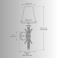 CAD drawing of the Maria Sconce Elen wall lamp, front view with detailed measurements.