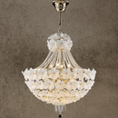 Camellia Bloom chandelier with white Murano-style glass flowers on an 18K gold frame.