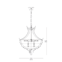 Technical drawing of the Camellia Bloom chandelier in 55 cm(21.6") size with height dimensions.