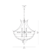 Technical drawing of the Camellia Bloom chandelier in 70 cm size with height dimensions.