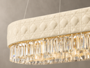 Close-up of ivory quilted leather and crystal detailing on Florence Trapunto Neve chandelier