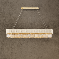 Florence Trapunto Neve linear leather and crystal chandelier in ivory and gold, front view
