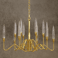 Luxury Luce di Roma Theia chandelier in 18K gold-plated copper with champagne crystal spires, shown front view.
