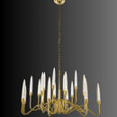 Designer Luce di Roma Theia chandelier on dark background,  withgold arms and crystal spires for luxury homes.
