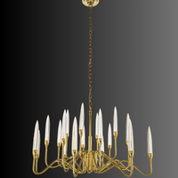 Designer Luce di Roma Theia chandelier on dark background,  withgold arms and crystal spires for luxury homes.