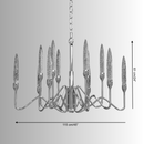 Technical dimensions of Luce di Roma Theia chandelier showing gold frame and crystal spires for installation.