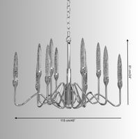 Technical dimensions of Luce di Roma Theia chandelier showing gold frame and crystal spires for installation.