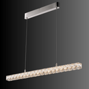 Side-angle view of the Halo Luxe Elara crystal linear pendant with stainless steel frame and sparkling lead-free crystal bar.