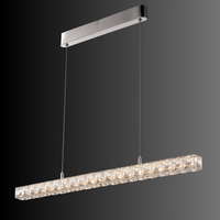 Side-angle view of the Halo Luxe Elara crystal linear pendant with stainless steel frame and sparkling lead-free crystal bar.