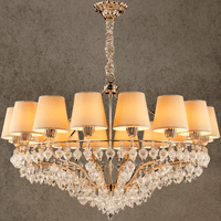 Close-up of gold chandelier frame with Murano-style glass drops handcrafted by HDLS Lighting Ltd.