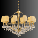 Elegant 18K gold-plated chandelier with ivory shades and Murano-style glass droplets by HDLS Lighting Ltd.