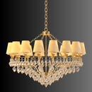 Elegant 18K gold-plated chandelier from HDLS Lighting Ltd featuring ivory shades and Murano style glass details.