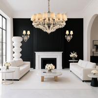 HDLS Lighting Ltd chandelier displayed in a modern luxury living room with black and white décor.