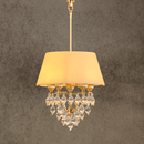 Handcrafted 18K gold-plated pendant light with Murano-style glass and ivory shade by HDLS Lighting Ltd
