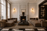 Luce di Roma Foro luxury gold crystal wall sconces installed in a Knightsbridge London living room