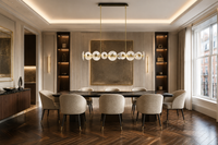 Modernus Linear Murano-style glass chandelier by HDLS Lighting above a luxury Chelsea London dining room table