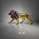 AHURA monumental lion sculpture with Swarovski crystals and gold mosaic, full side profile view