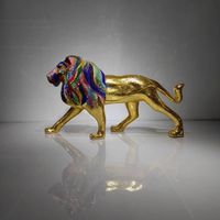 AHURA monumental lion sculpture with Swarovski crystals and gold mosaic, full side profile view