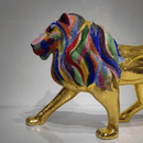 Close view of AHURA lion sculpture showing multicolour Swarovski crystal mane detail