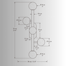 Alabaster Alba wall light CAD drawing with dimensions, front elevation and five Spanish alabaster spheres