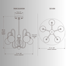 Alabaster Aria chandelier CAD drawing showing front elevation, top view, dimensions and 5 Spanish alabaster spheres
