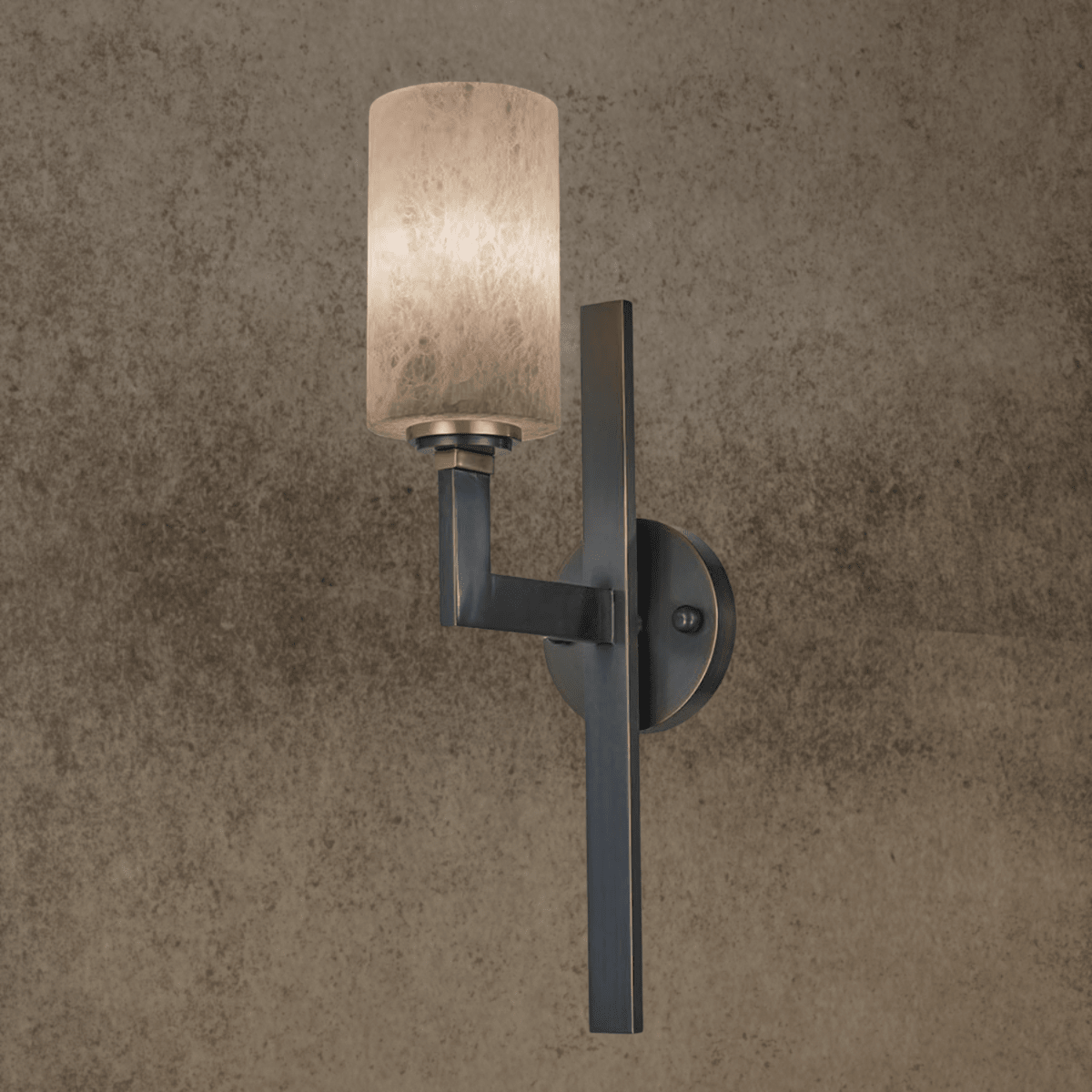 Architectural Spanish alabaster wall light in matt brown solid copper for staircases and foyers.