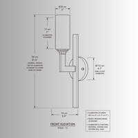 CAD elevation drawing of Alabaster Axis Spanish alabaster wall light with dimensions in cm and inches