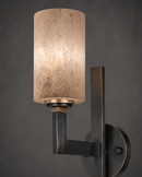 Close-up of Alabaster Axis matte brown alabaster wall sconce with natural Spanish stone diffuser