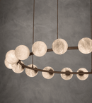 Spanish Alabaster Ring Chandelier with Matte Brown Finish and Hand-Carved Spheres