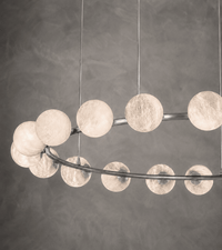 Spanish Alabaster Ring Chandelier with Polished Chrome Finish and Hand-Carved Spheres