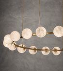 Spanish Alabaster Ring Chandelier with Brass Gold Finish and Hand-Carved Alabaster Spheres