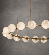 Spanish Alabaster Ring Chandelier with Brass Gold Finish and Hand-Carved Alabaster Spheres