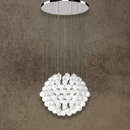 Large-scale alabaster chandelier with 127 Spanish natural alabaster spheres and silver ceiling base.