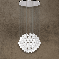 Large-scale alabaster chandelier with 127 Spanish natural alabaster spheres and silver ceiling base.
