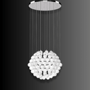 Architectural alabaster chandelier with cascading suspension and 110cm spherical composition.