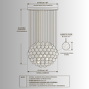Alabaster Luna technical CAD drawing with 127 Spanish alabaster spheres and 110 cm architectural pendant dimensions