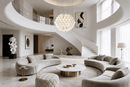 Alabaster Luna Spanish alabaster sphere chandelier in a luxury double-height modern Florida residence by HDLS Lighting