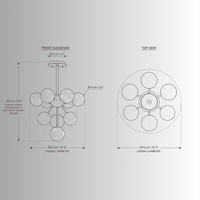  CAD drawing of  alabaster Nova chandelier, front and opw view drawing.
