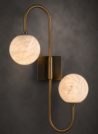 Alabaster Sfera Beta wall light in natural Spanish alabaster with bronze finish and sculptural luxury design