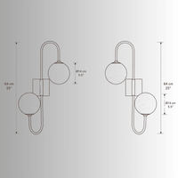 Technical CAD drawing of Alabaster Sfera wall lamps with dimensions in cm and inches for luxury lighting specification